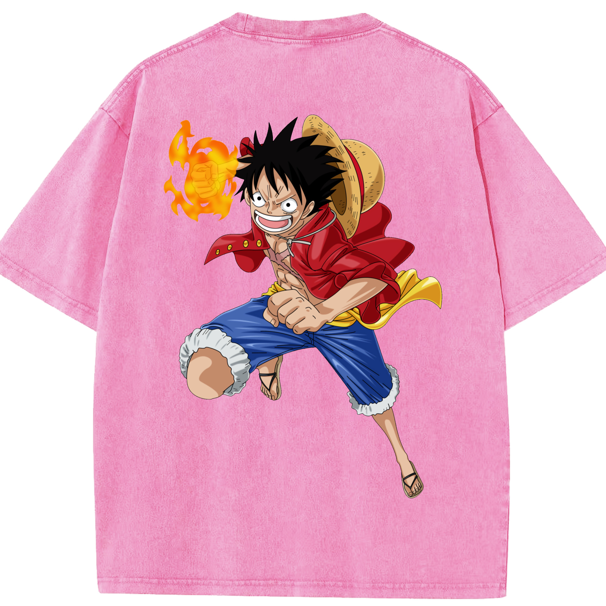 ワンピース モンキー・D・ルフィ ONE PIECE Monkey D. Luffy 綿100% ヴィンテージ風 半袖Tシャツ（背面プリント）